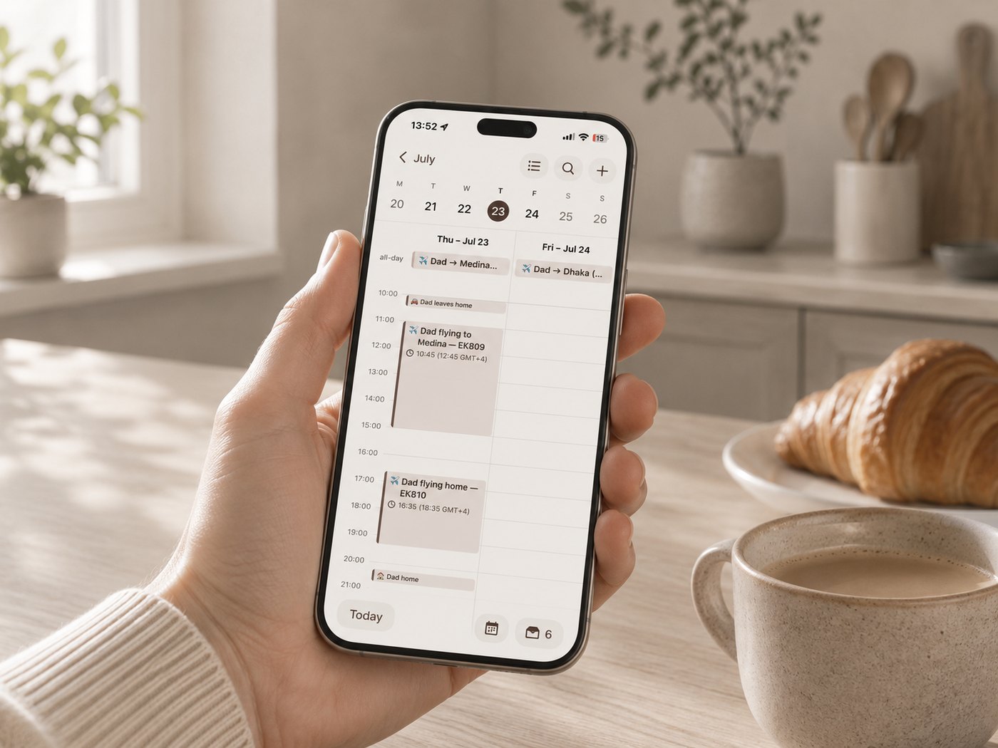 Trips inside the family's own calendar app
