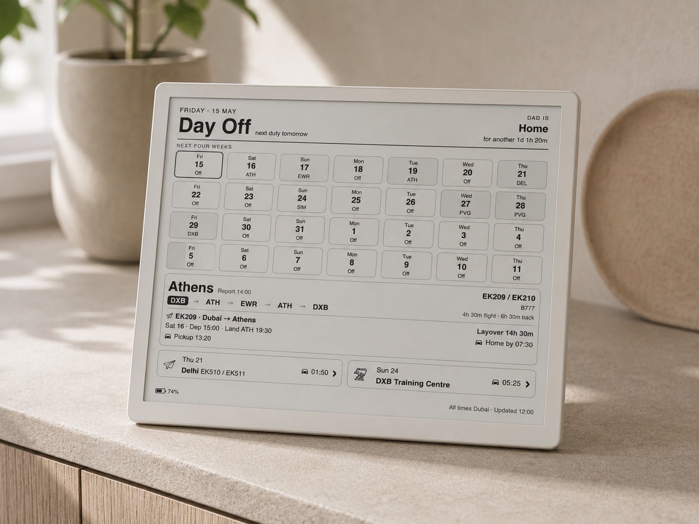 The optional e-ink panel
